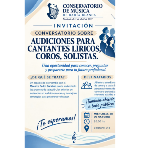 Conversatorio sobre audiciones para cantantes líricos, coros, solistas